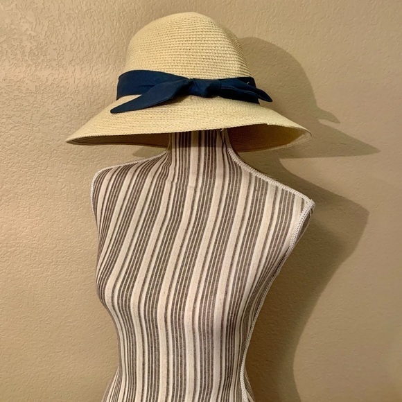 NEW Furtalk Straw Hat Navy Blue Bow Adjustable Size Detachable Chin Strap Paper - Picture 2 of 16